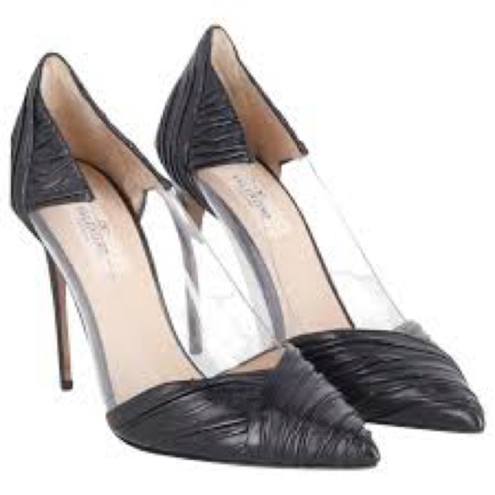 Valentino Garavani Black Heels with Textured Leather and Transparent Sides
